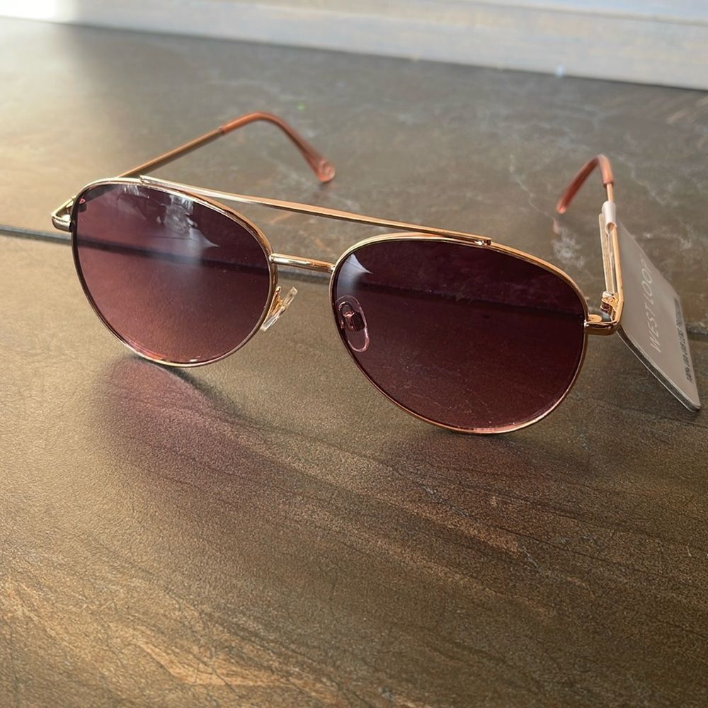 NWT WEST LOOP Rose Gold Aviator Sunglasses, 100% UVA/B Lens Style 23 482 RSE